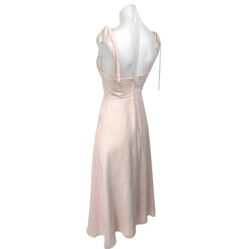 Azazie Pink Sleeveless Tie Strap Bridesmaid Cami Tank Fit & Flare Midi Dress 14 - Image 4