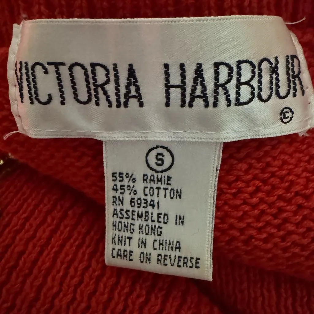 Vintage‎ Red Beaded Leaf Sweater Ramie Cotton Knit Fall Holiday teacher small - Image 2