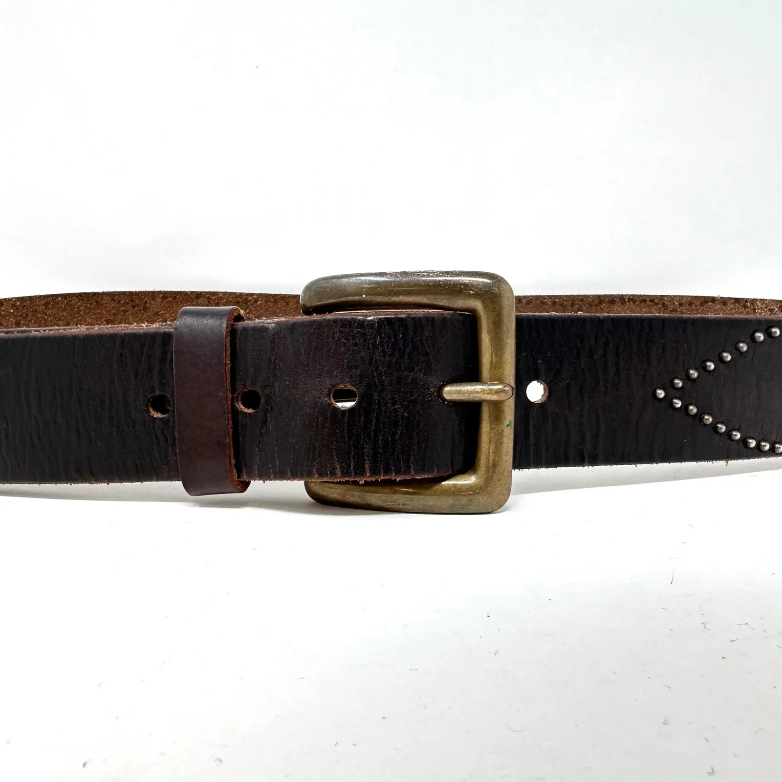 Old Navy 1.5" Studded Leather Belt Brown XL‎ - Image 2