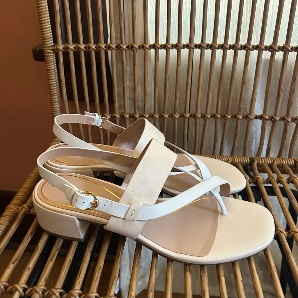Cole Haan Anica Lux Slingback Sandals Block‎ Heel Nude Tan White NEW Size 10B - Image 2