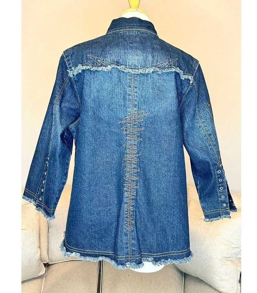 Denim 2 Piece Women's Jacket Button Down Matching Skirt Set 14 16 - Image 4