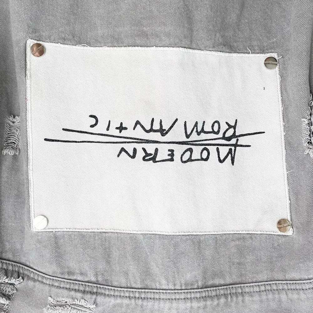 Modern Romantic Distressed Light Gray Denim Button Up LS Shirt One Size fits M/L - Image 10