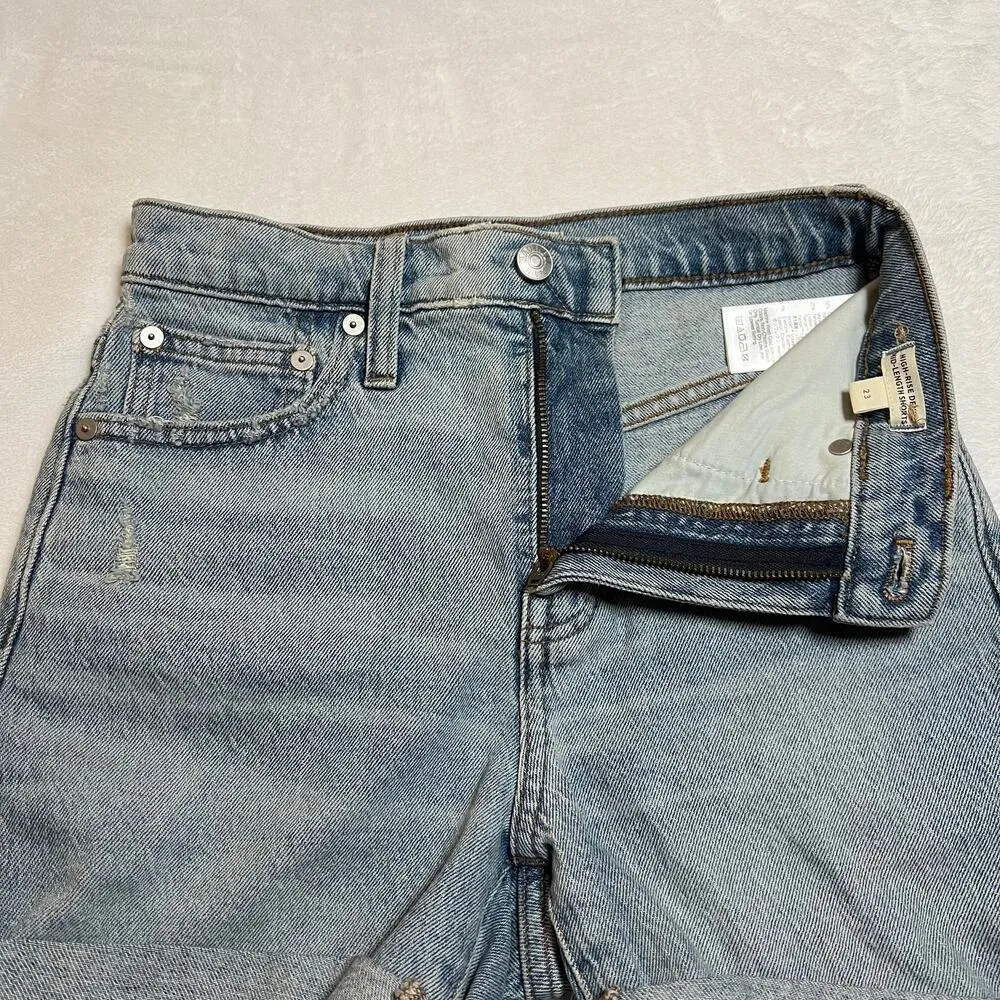 Madewell High Rise Mid Length Denim Shorts Woodvale Wash Size 23 Raw Hem - Image 5