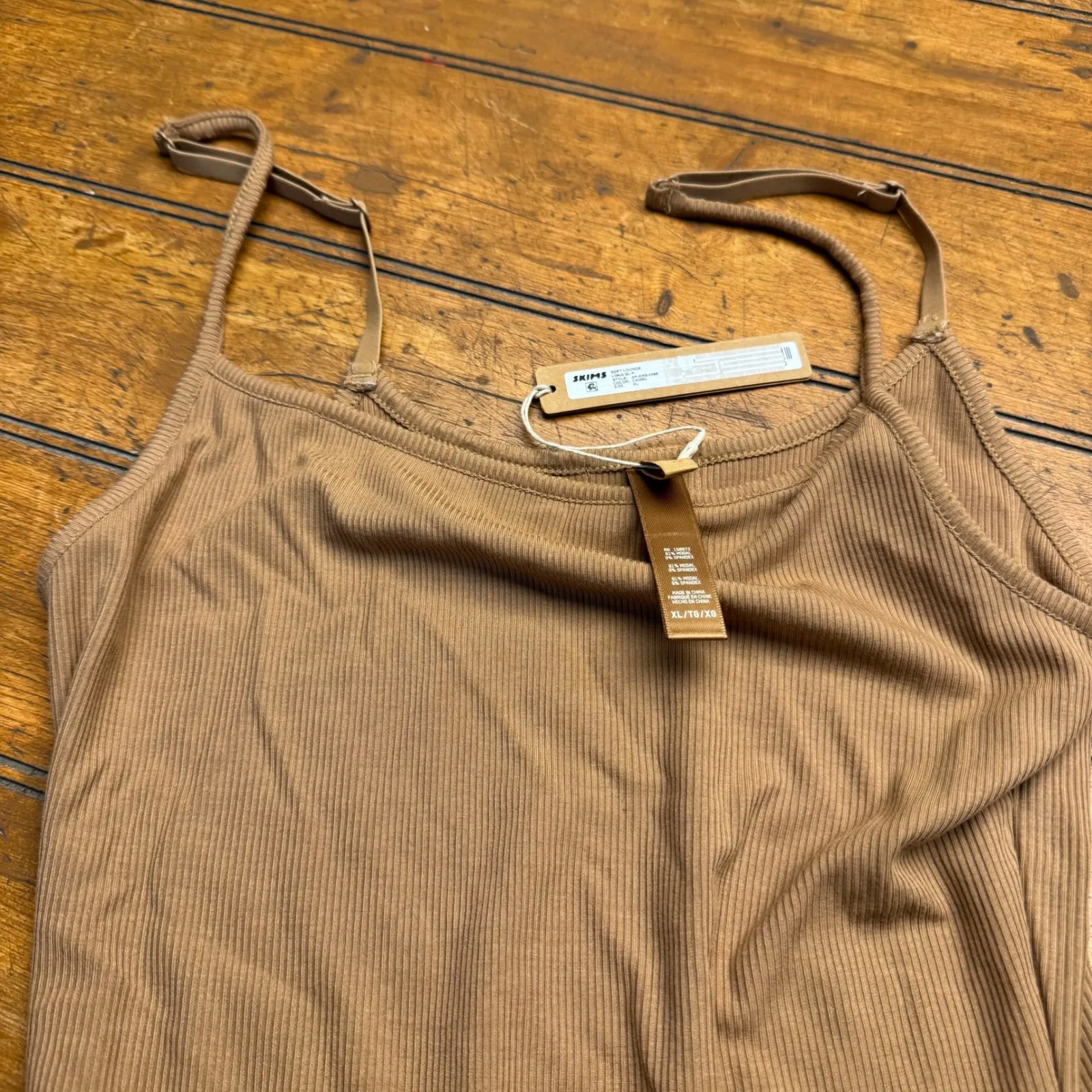 SKIMS Soft Lounge Long Slip Dress Camel XL Ribbed nwt new with tags - Image 3