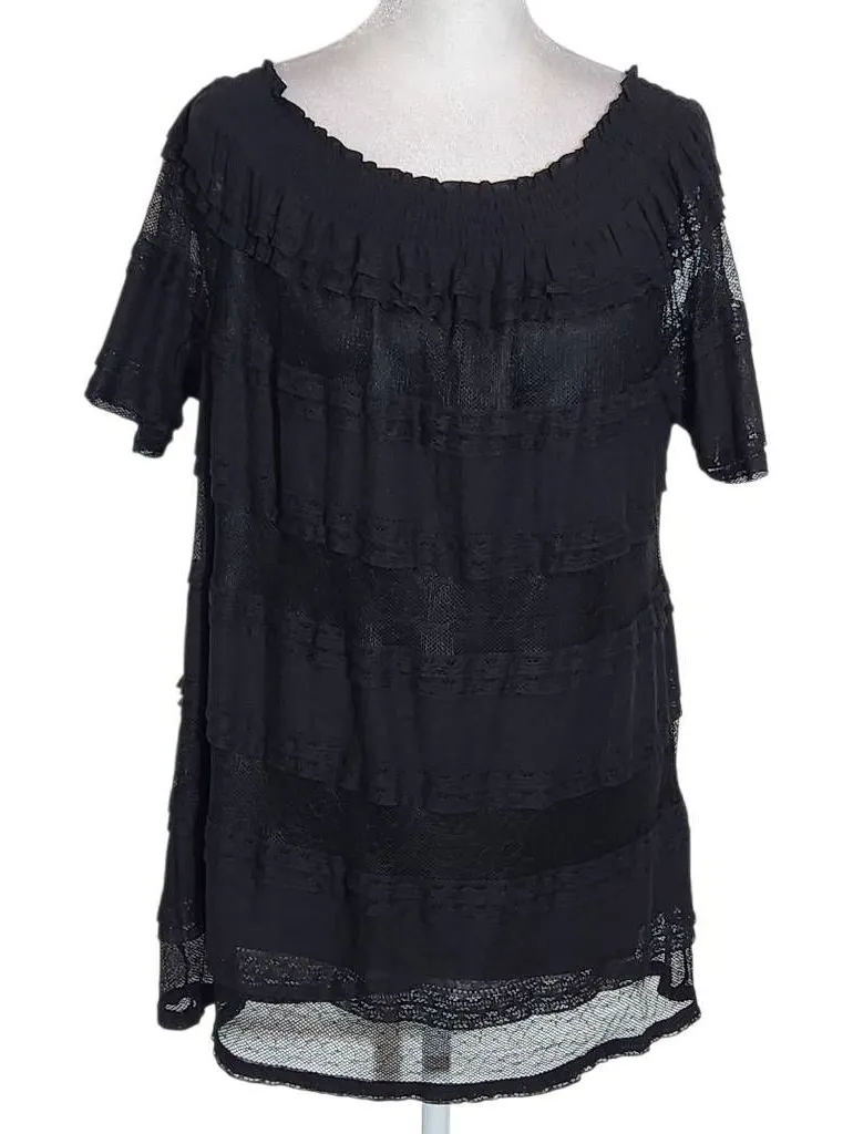 Time and Tru Black Lace Blouse NWT Size Large 12-14 Black Mesh Boho Blouse - Image 1