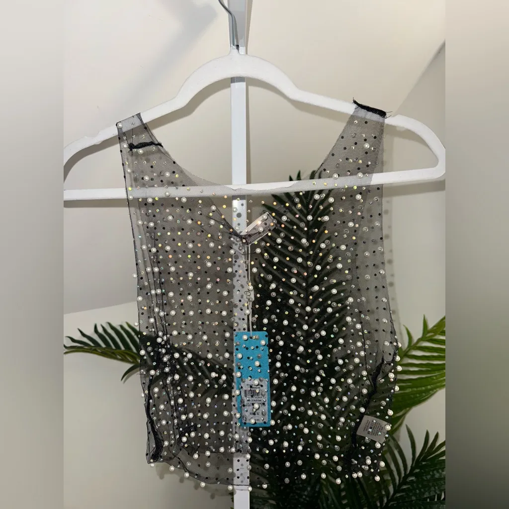 NWT Beach Bunny Glitzy Girl Pearl and Rhinestone Mesh Tank Top‎ - Image 4