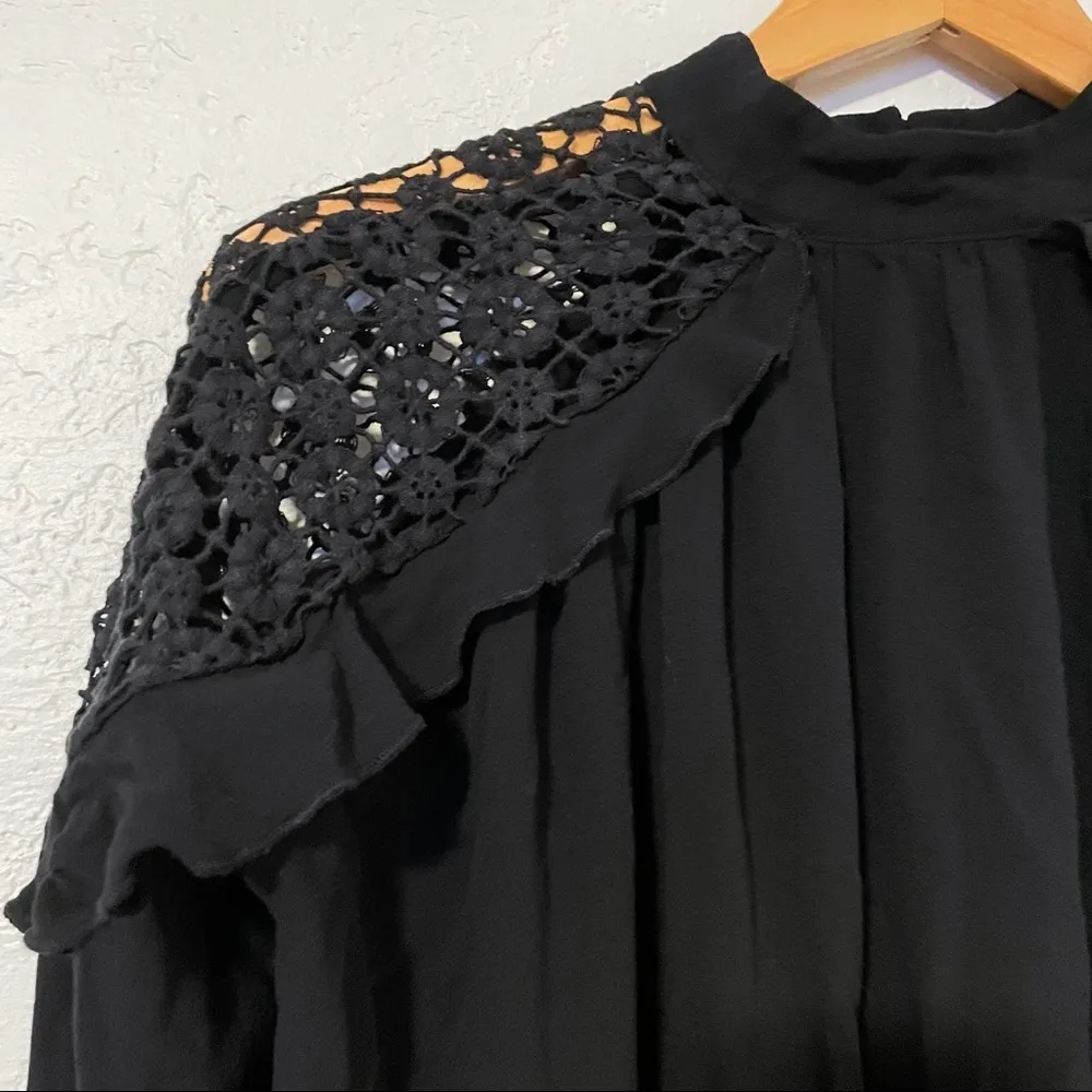 Free People Little Bit Of Love Black Crochet Lace Boho Blouse Top Women’s XS - Image 6