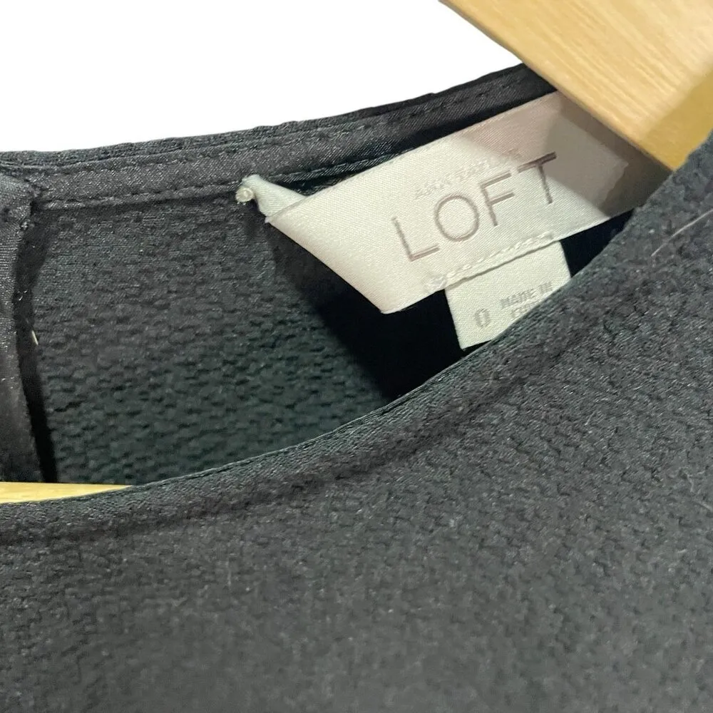 LOFT Black Short Sleeve Shift Dress Flutter Sleeves 0 Mini Career - Image 4