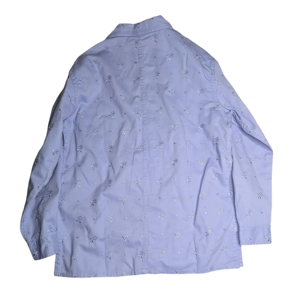 Vtg 1990s Denim & Co Periwinkle Blue Floral Eyelet Lace Button Up Shirt Jacket S - Image 2