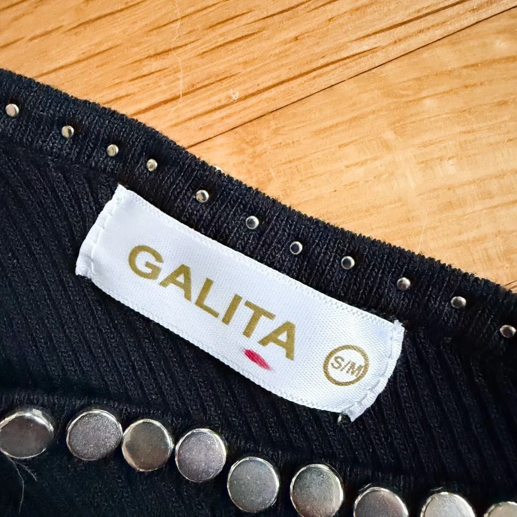 Galita Sudded Asymmetrical Cut Out Top Size S/M Black - Image 6