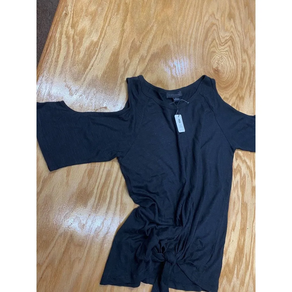 Sanctuary Shirt Top Womens Medium Blue Knot Front Long Sleeve Casual Preppy B61 - Image 4