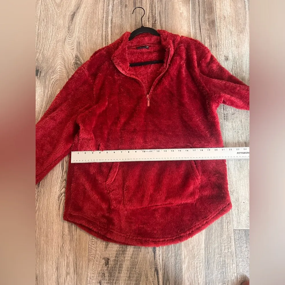 Real Essentials Ladies Minky 1/4 Zip Jacket Curved Hem Winery size Large NWT#181 Red - Image 10