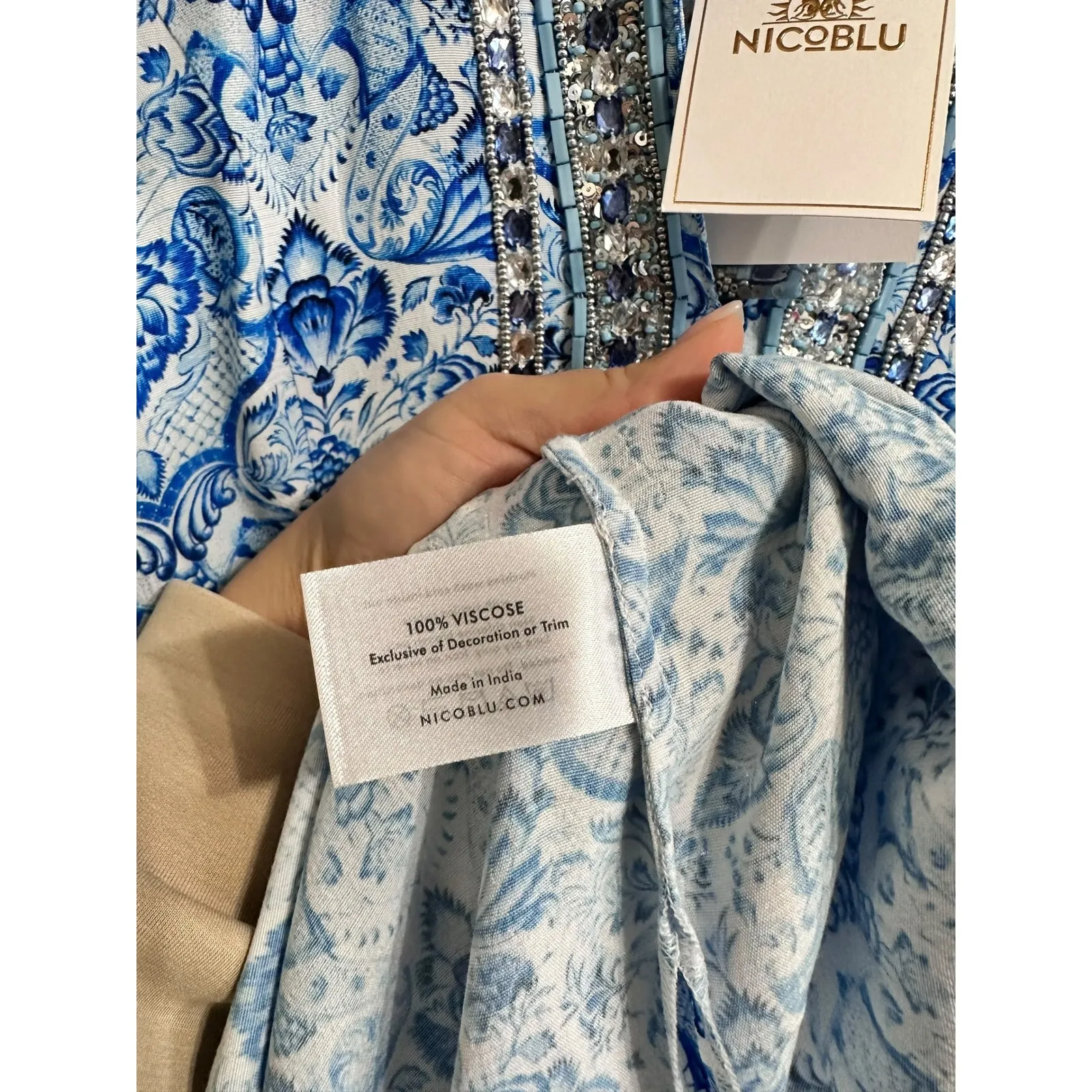 NICOBLU Shalimar long tunic Sapphire‎ jewel Embellishment Maxi Dress Size 2 NEW Blue - Image 7