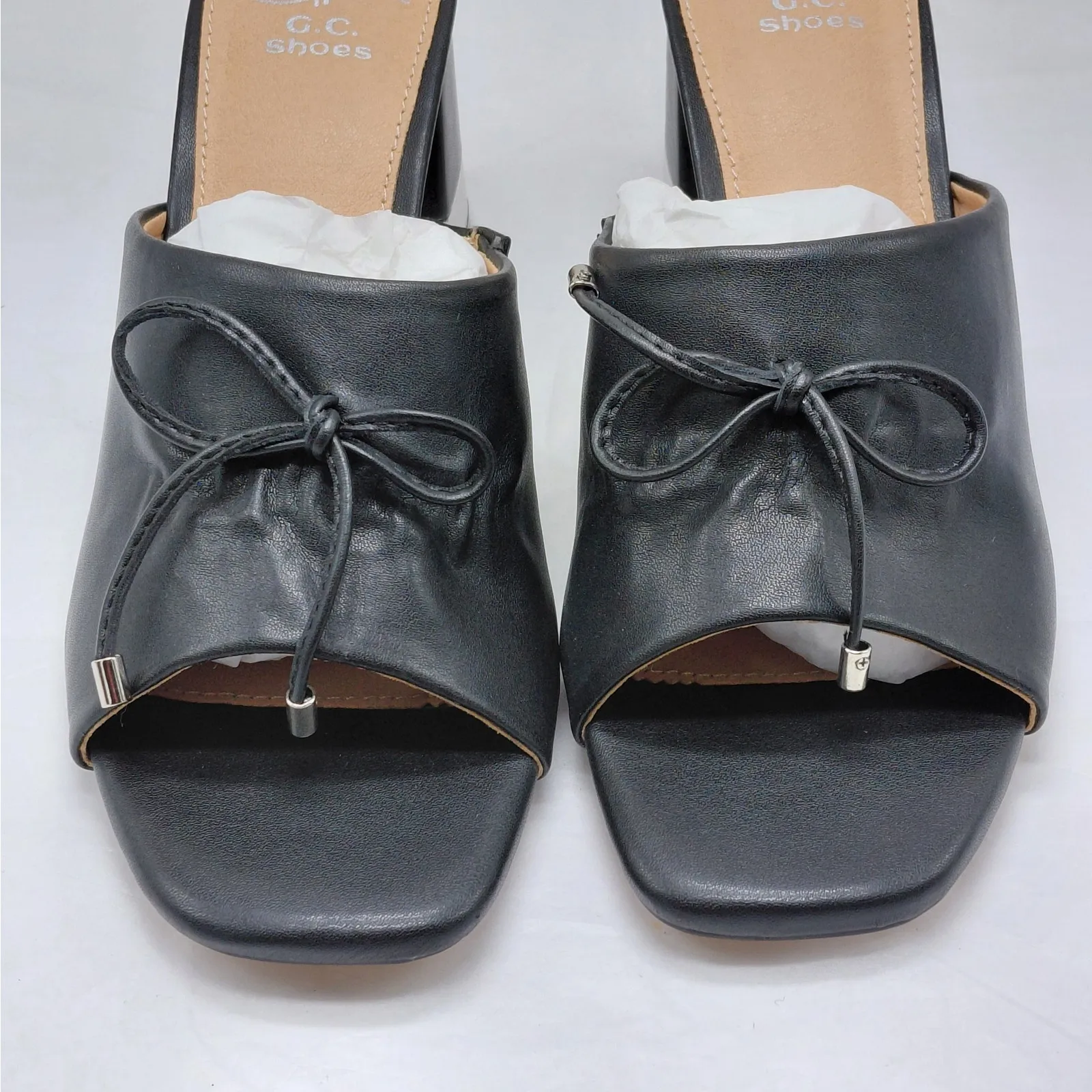 G.C. Shoes Adison Black Block Heel Mules Sz 8 Open Toe Slip On Sandal Chic Shoes - Image 2