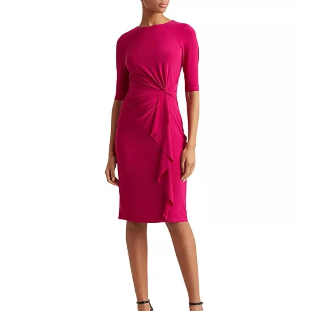 Lauren Ralph Lauren Women’s Twisted-Knot Ruched Size Ruffle Jersey Dress Size 6 - Image 9