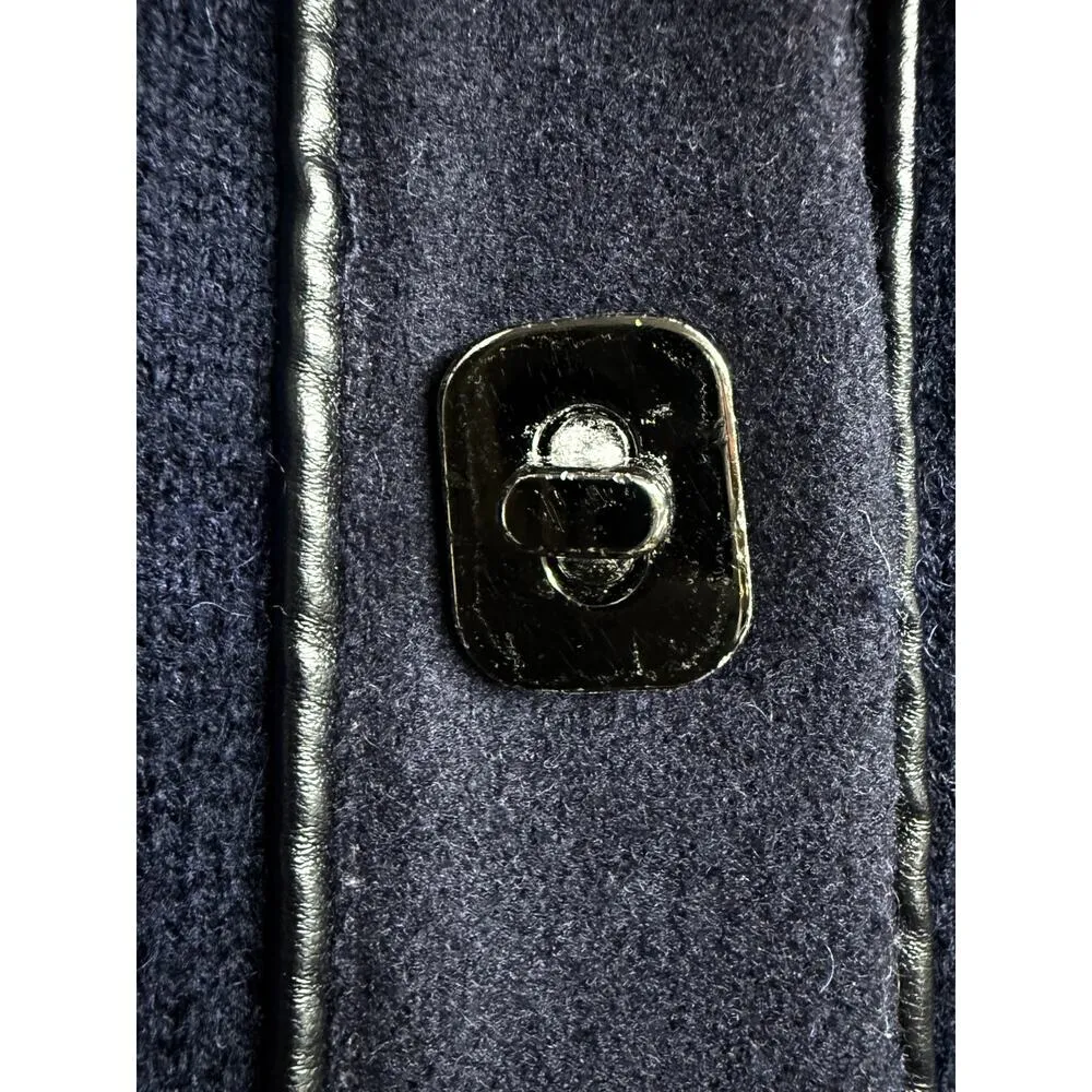 Tory Burch $598 Navy Wool Alpaca Windowpane Knit Long Sweatercoat Cardigan Sz L - Image 7