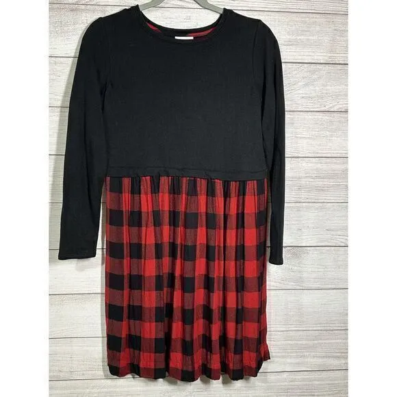 J Jill Women's XS Top Sweater Tunic Babydoll Dress Black Red‎ Plaid Long Sleeve - Image 4