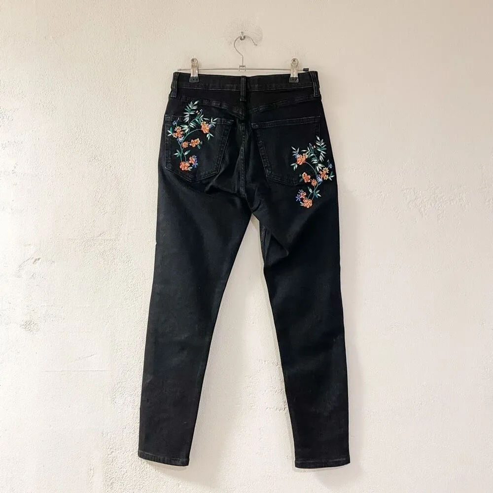 Topshop Jamie Jean in Black Floral Embroidery Size 28 - Image 3