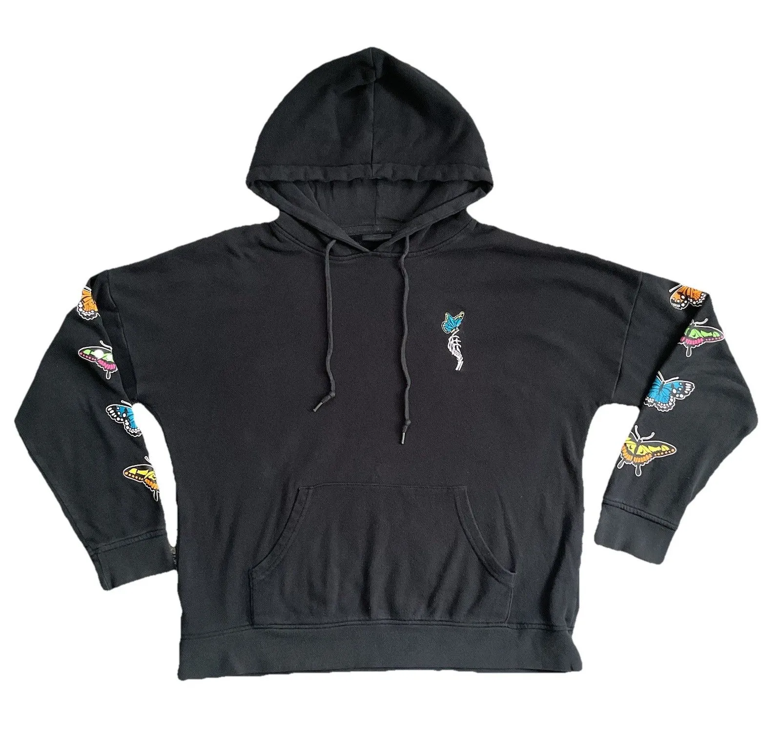 Empyre Women’s Black Hoodie With Butterflies On The Sleeves. Size Medium - Image 1