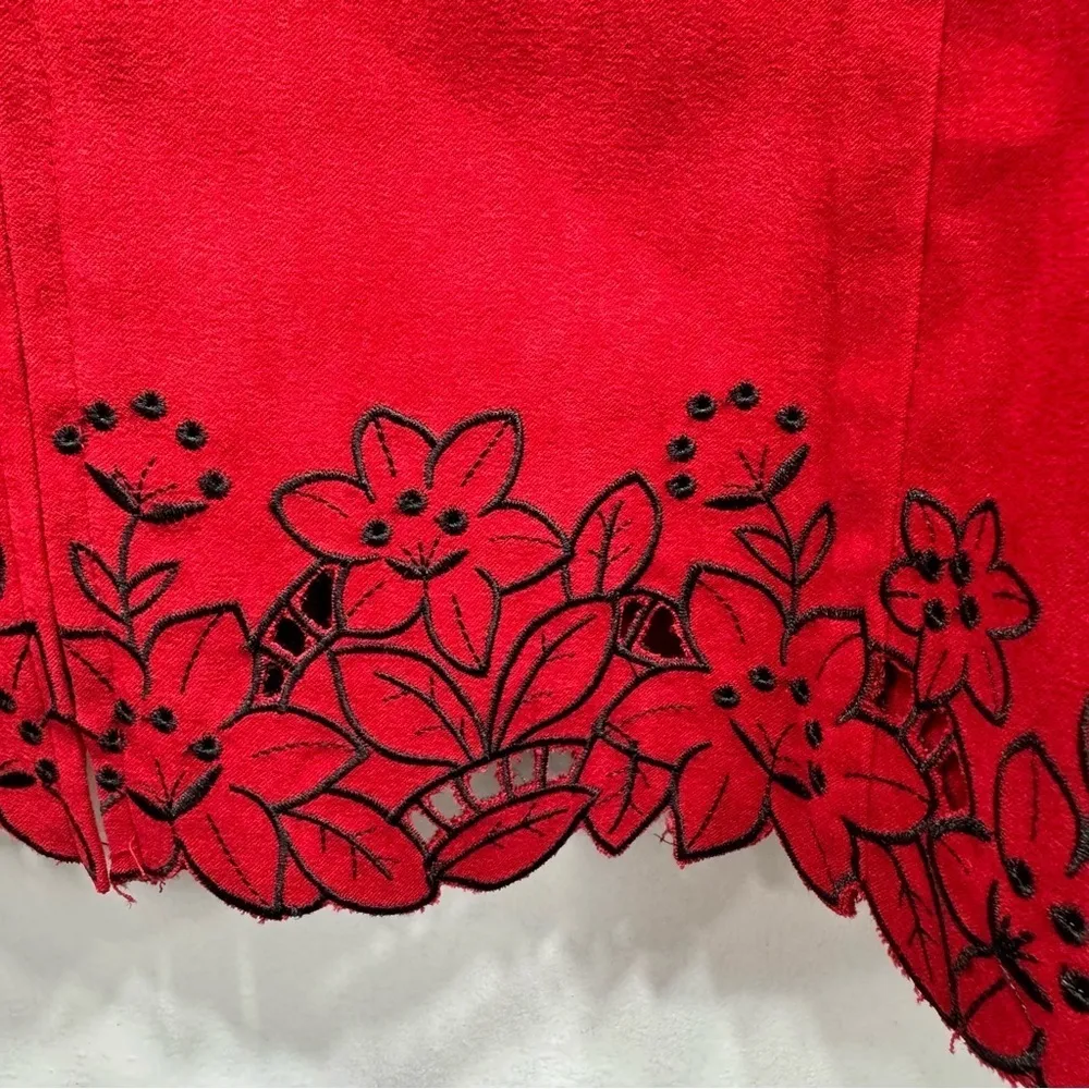 Red Faux Suede Zip Front Cut Out Flower Hem Blazer by Natural Impressions Size XL - Image 5