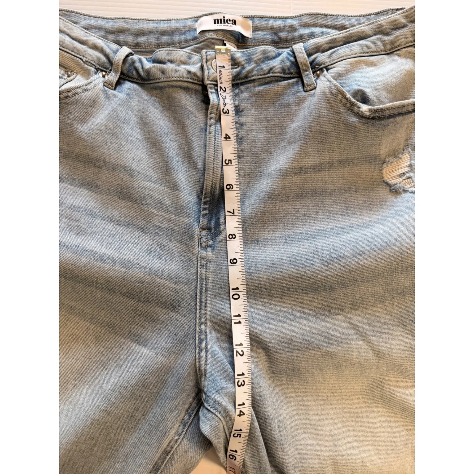 Mica Los Angeles Womens Wide Leg Distressed Light Wash Denim Jeans Size 20W blue - Image 7