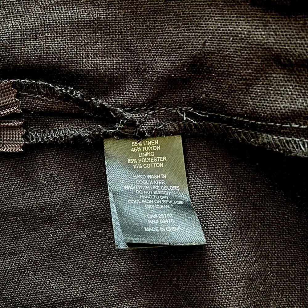 1960 Black Linen Blend Lace-Up Bodice Peasant Mini Dress Size 6 - Image 6