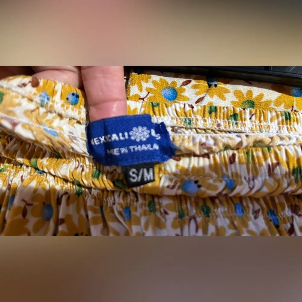 Mexicali Blues Boho Floral Printed Penny Lane Pants Size S/M Golden Yellow - Image 5