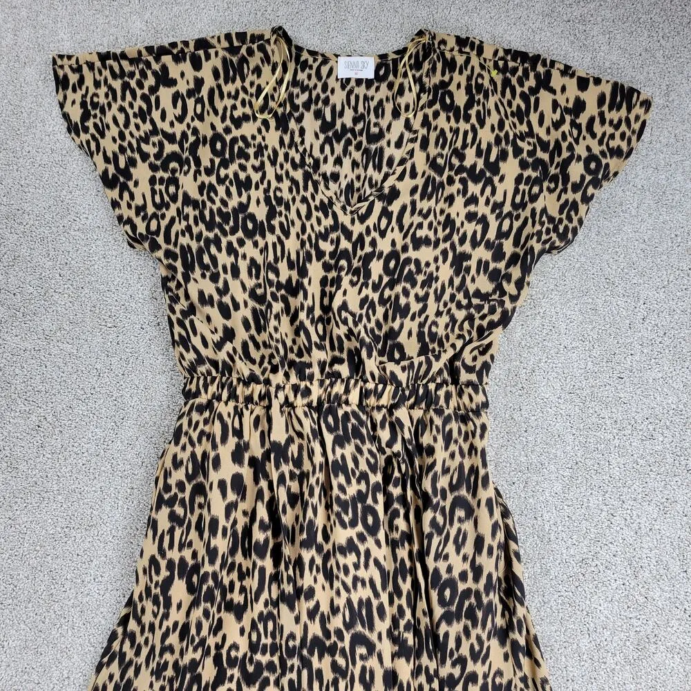 Sienna Sky Womens Leopard Print Dress Medium Brown Black V-neck Flutter Sleeve - Image 3