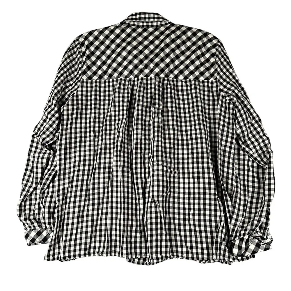 J. Jill Womens Small Black White Gingham Popover Blouse Long Sleeve Split Hem - Image 10