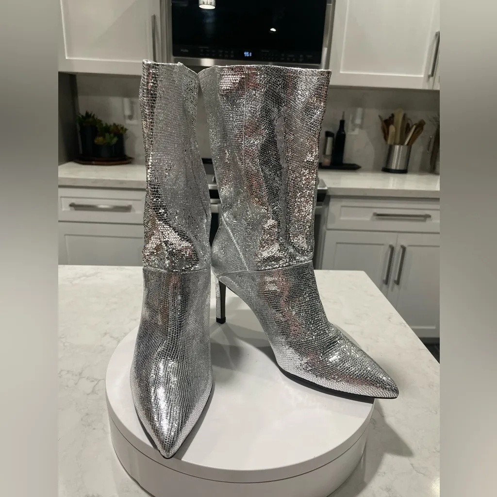 New! All Saints AllSaints‎ Orlana Leather Shimmer Silver Boots Sz US 8 $349 - Image 9