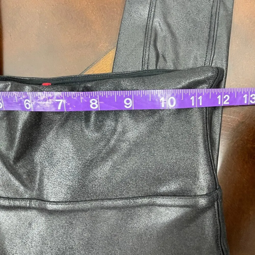 SPANX Women's Black Shiny Metallic Leggings Texture Sz Small Moto Faux Leather - Image 7