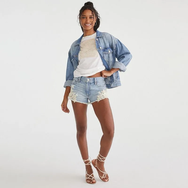 Denim Lace Trim Women Shorts - Image 8