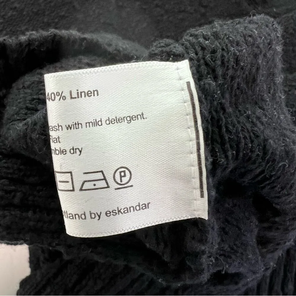 Eskandar OS Oversized Textured Long Sleeve Linen Cotton Cardigan Sweater Black Size L - Image 10