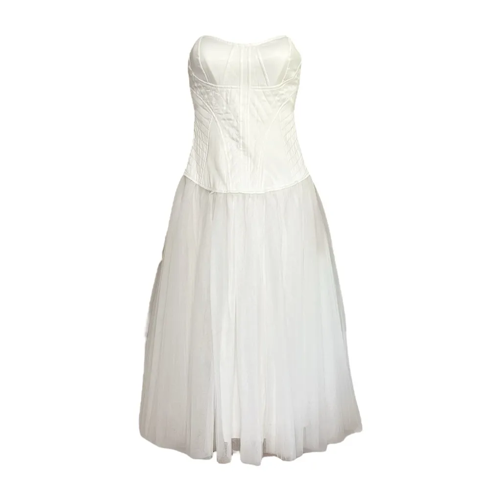 BHLDN Strapless A-Line Satin Tulle-Skirt Midi Dress, Ivory, Small - Image 13