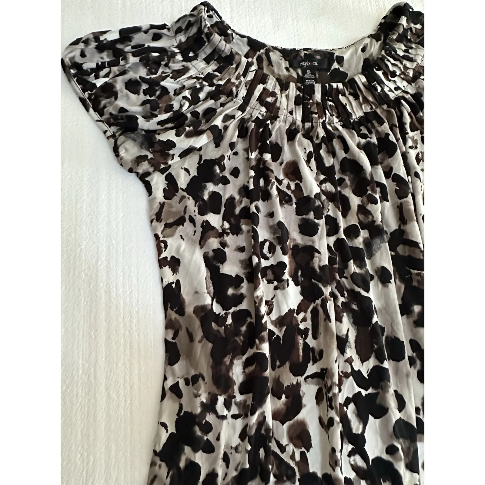 Style Co Women XL Top Pleated Vintage Brown Black Ivory Flowy Comfort Lounge Y2K - Image 2