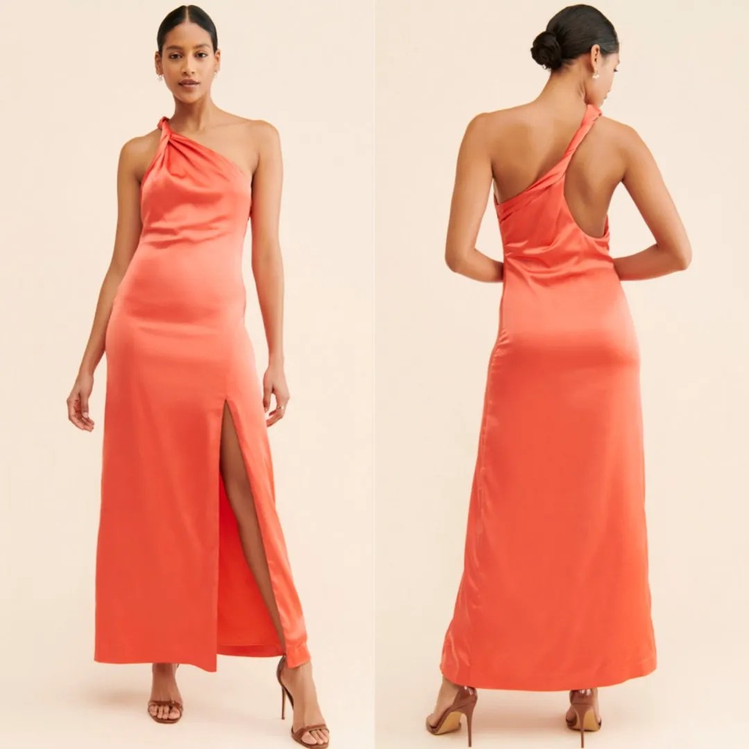 FREE PEOPLE Victoria Peach Orange One Shoulder Maxi Dress Size 8 - Image 2
