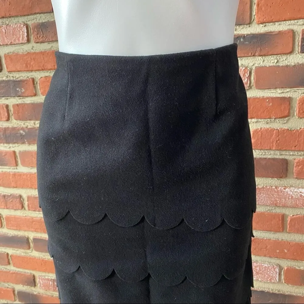 Anthropologie Maeve Black Wool Skirt sz 4 Pencil Skirt Tiered Scallop Hem - Image 5