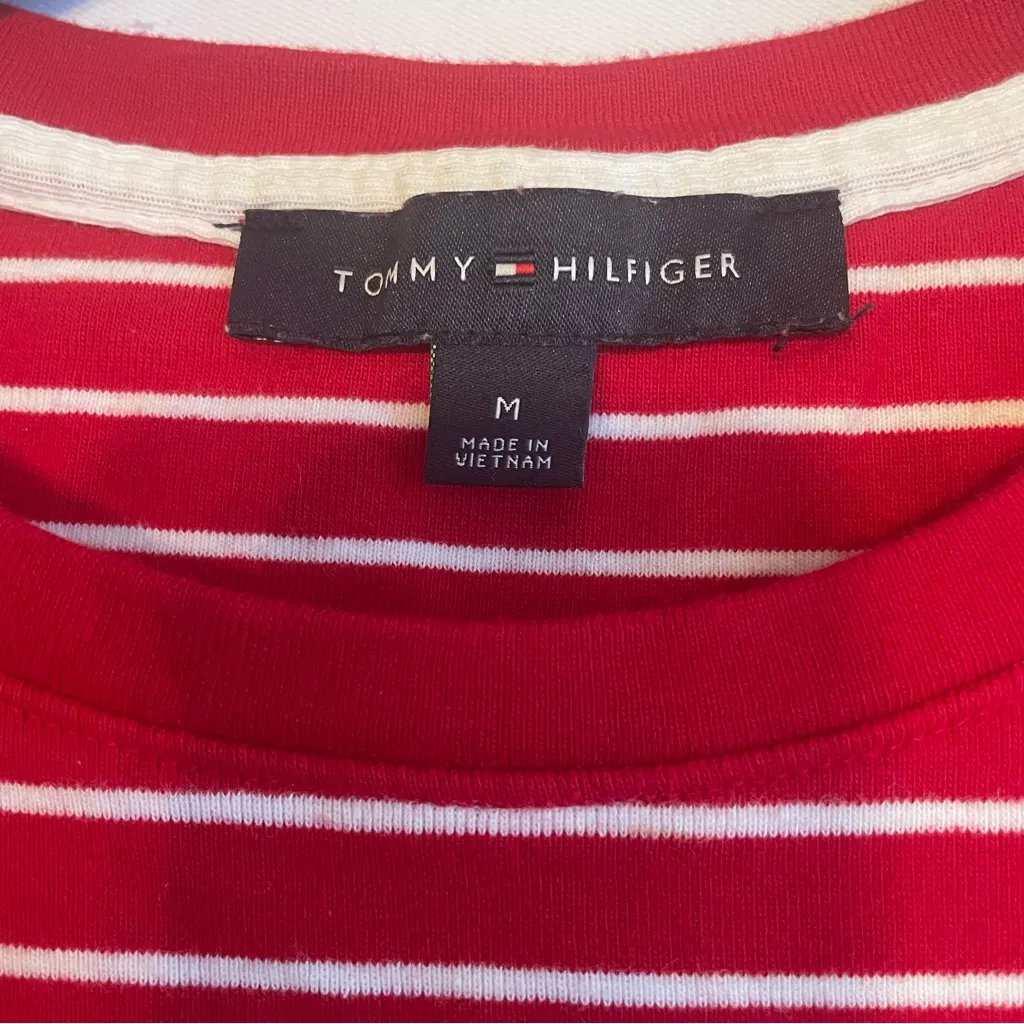 Tommy Hilfiger Women Sailaway T-Shirt Dress Med Red White Striped 100% Cotton - Image 3