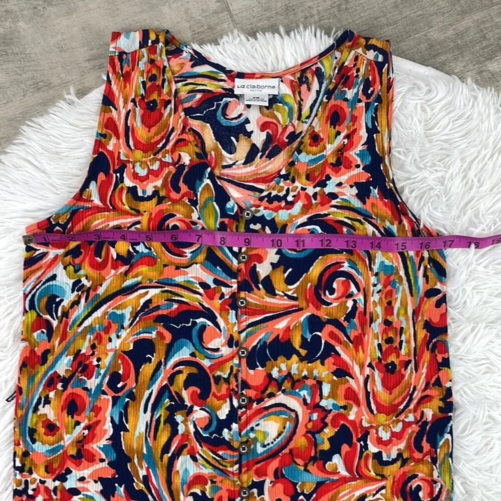 LIZ CLAIBORNE paisley print sleeveless, button front, high low dress. Size PM - Image 5