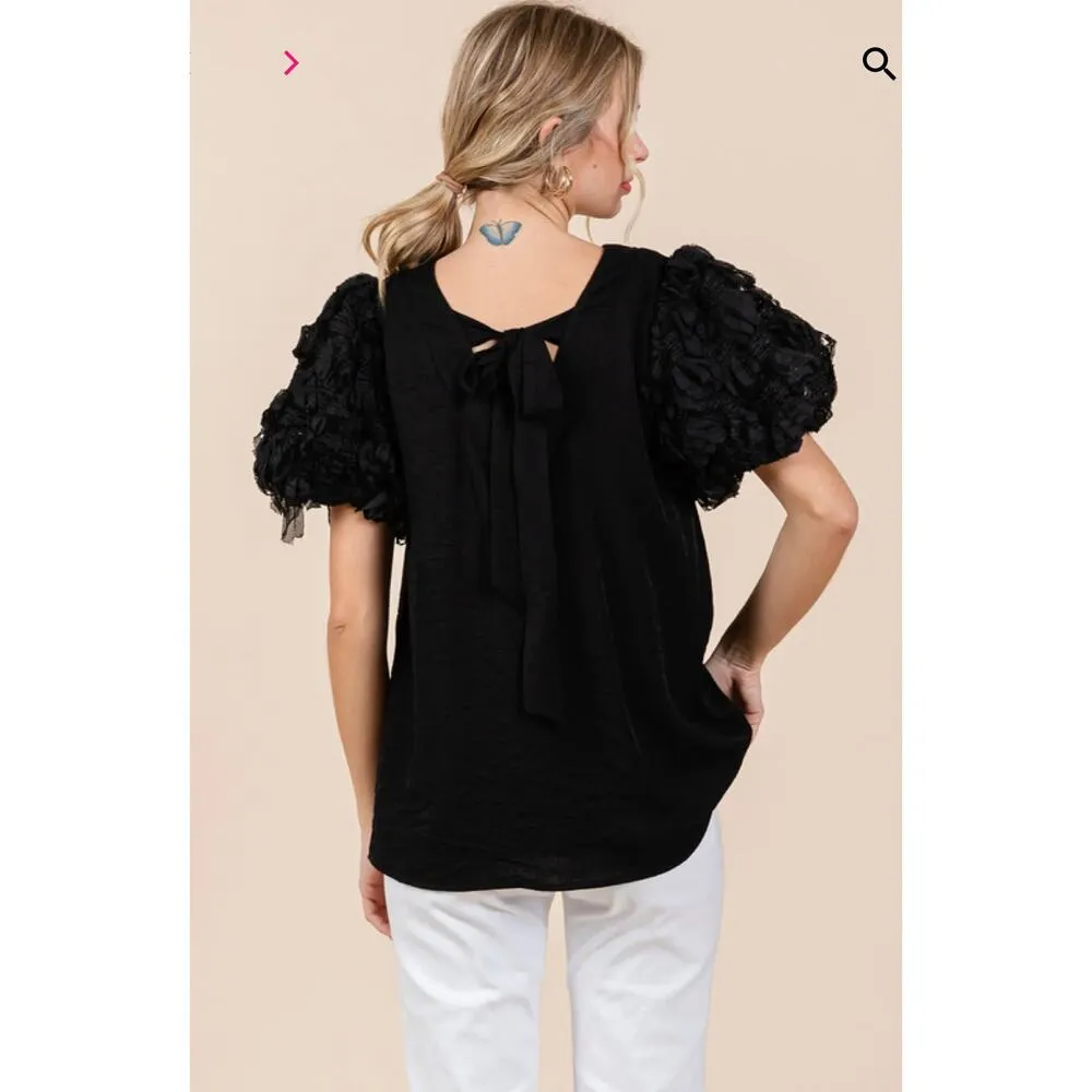 NWT Current Jodifl Black Top with Puff Sleeves, size Small - Image 2