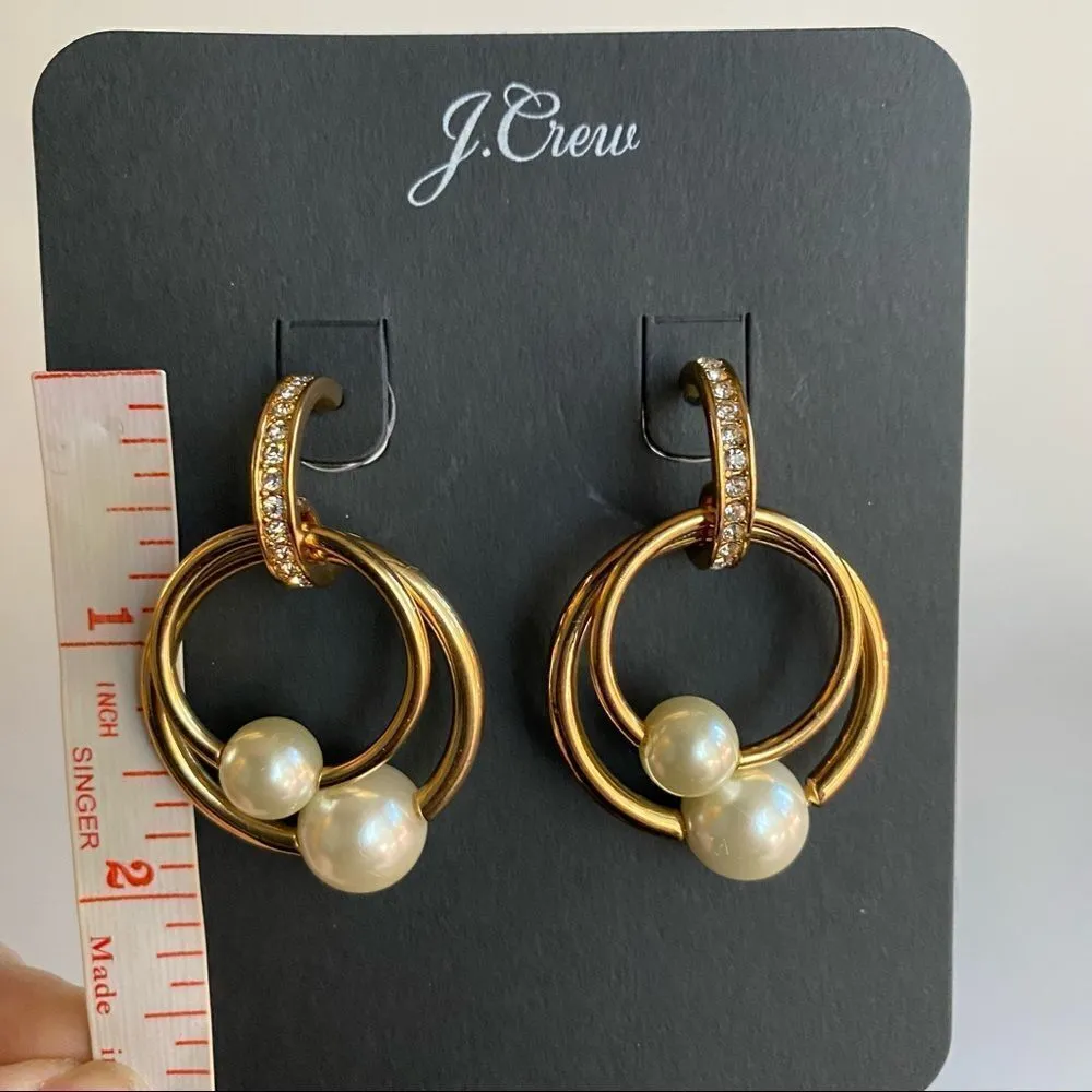 NWT J. Crew Roma Pearl Gold Ring Earrings Stud - Image 7