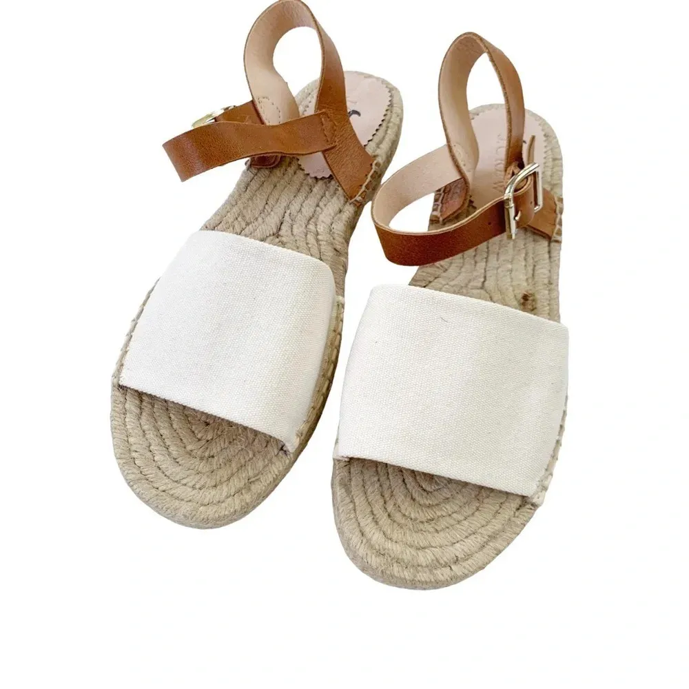 J. Crew Leather and Canvas Made in Spain ankle-strap espadrilles Beige 10 NWT - Image 3