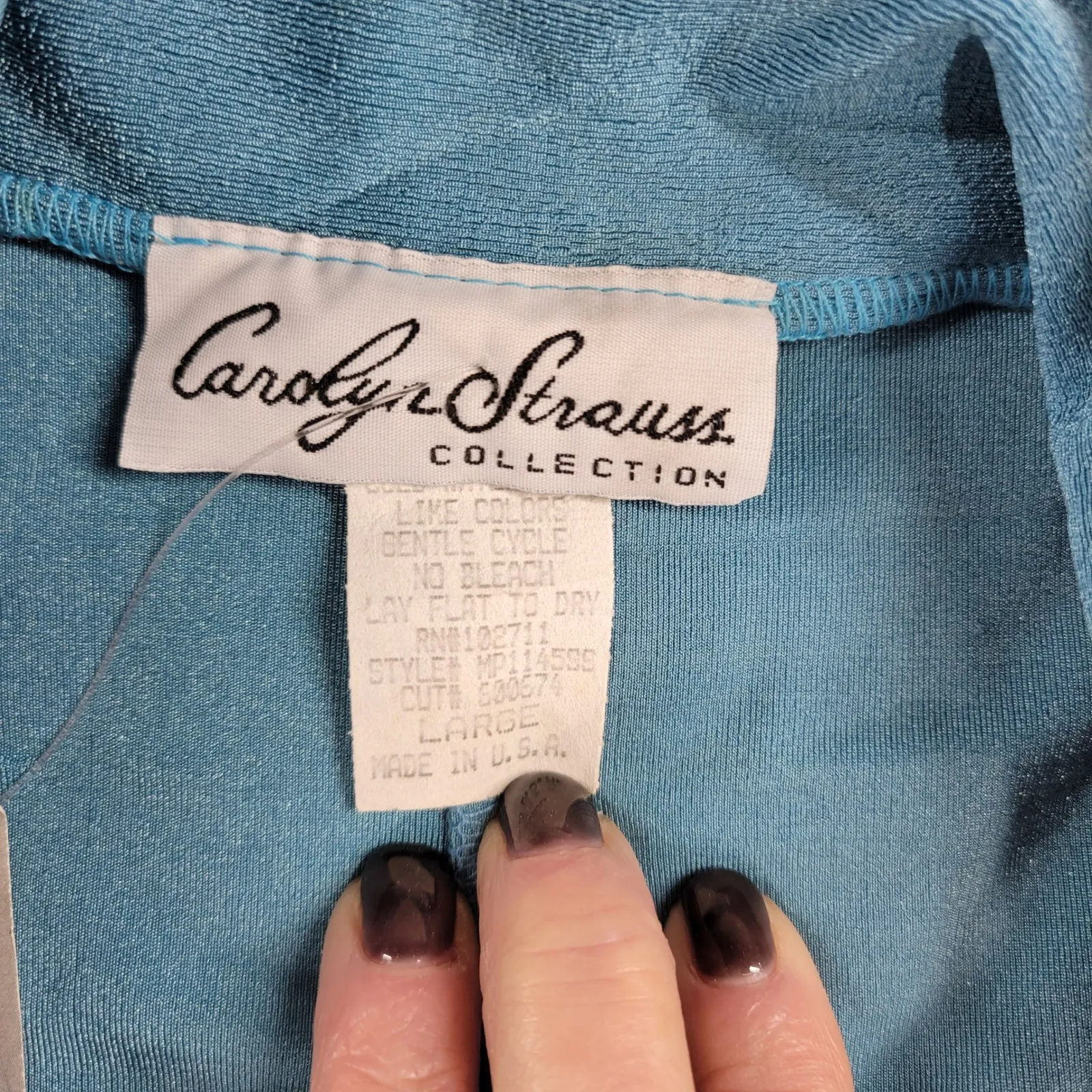 Carolyn Strauss Slinky Shirt Dress Size L Teal 3/4 Sleeve Button Up Maxi NEW Blue Size L - Image 5