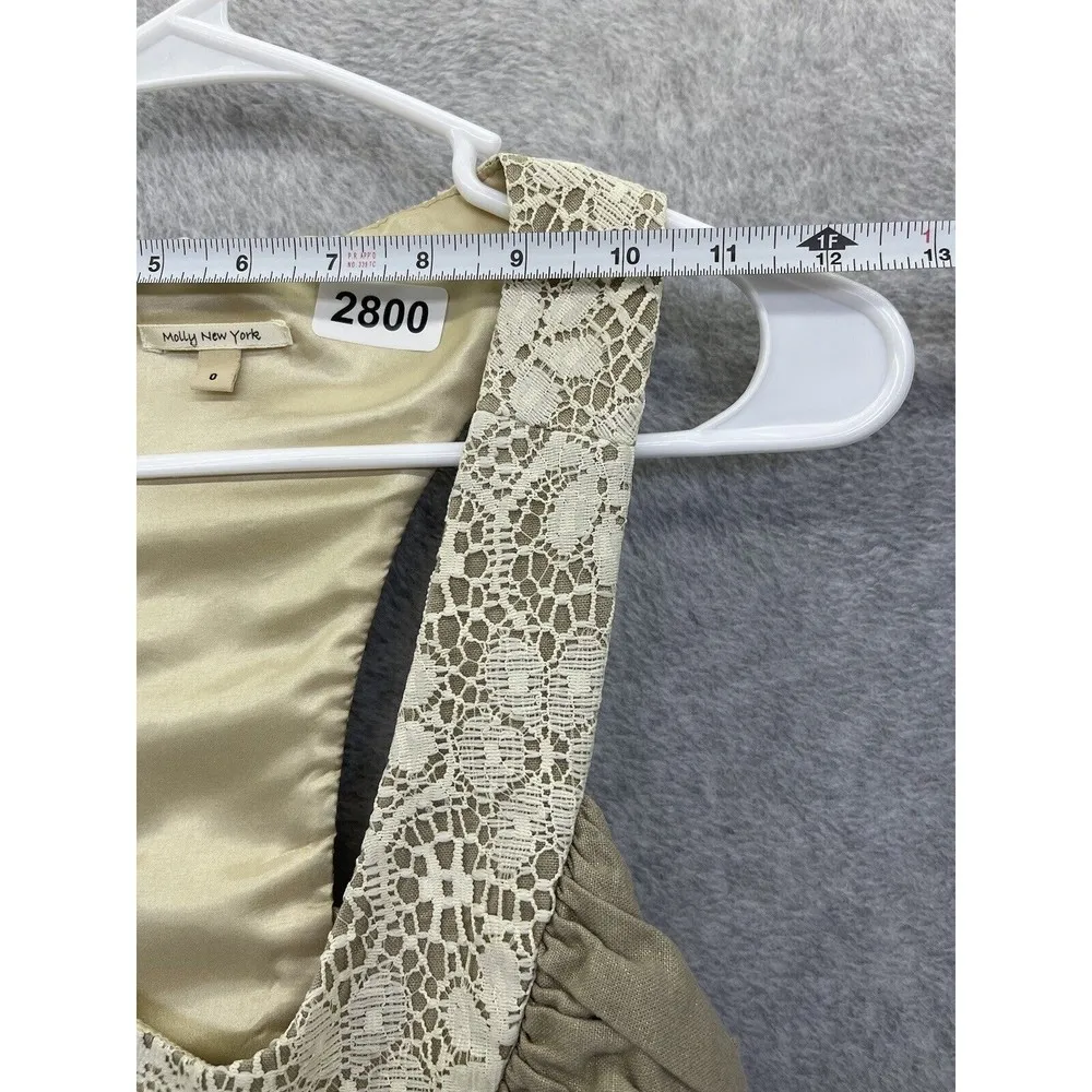 Molly New York Women's Sleeveless Fit & Flare Dress Plunge Size 0 Brown Linen - Image 10