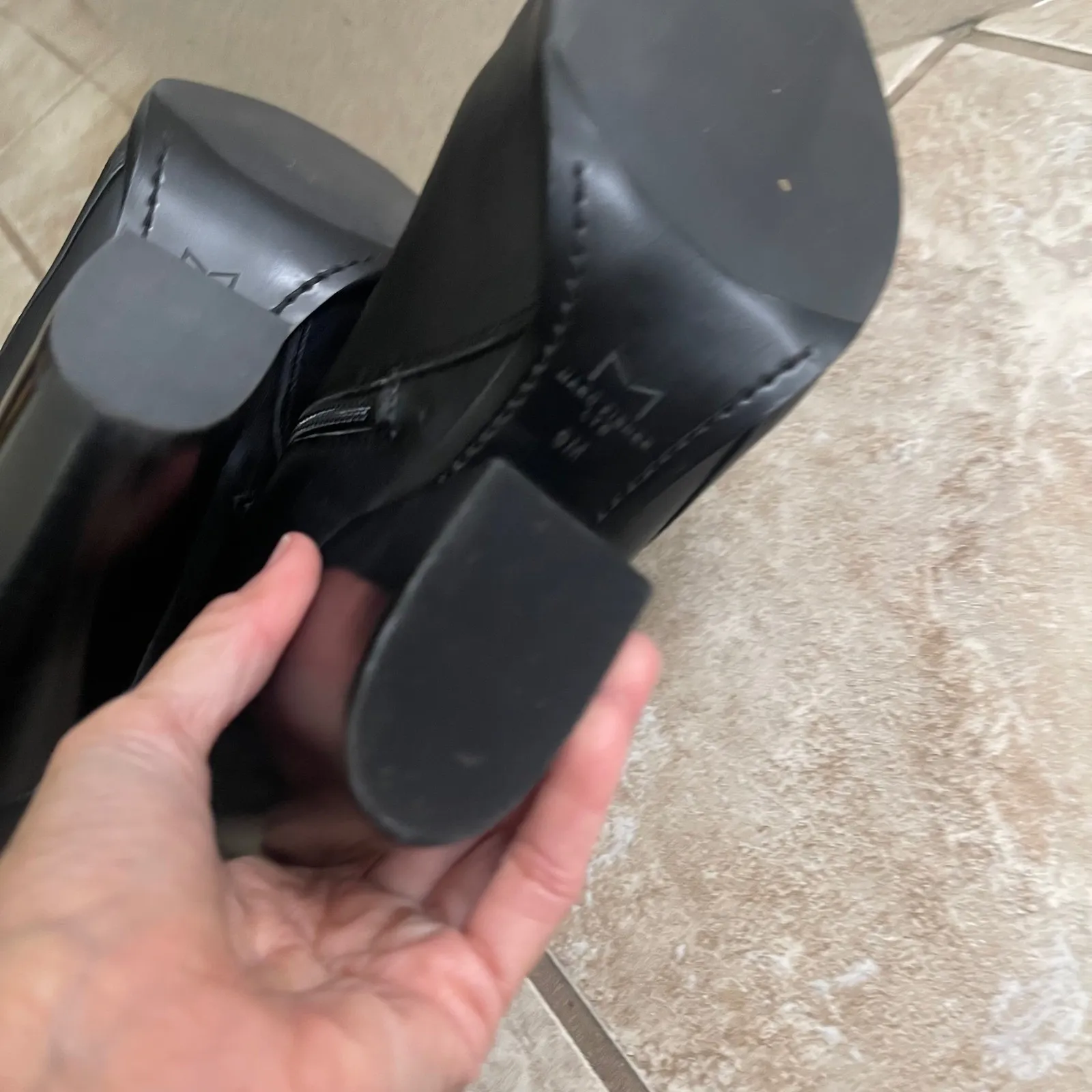 Marc Fisher mlanata LTD Black FAUX Leather Pointed Toe Block Heel Knee Boots 9M Size 9 - Image 10