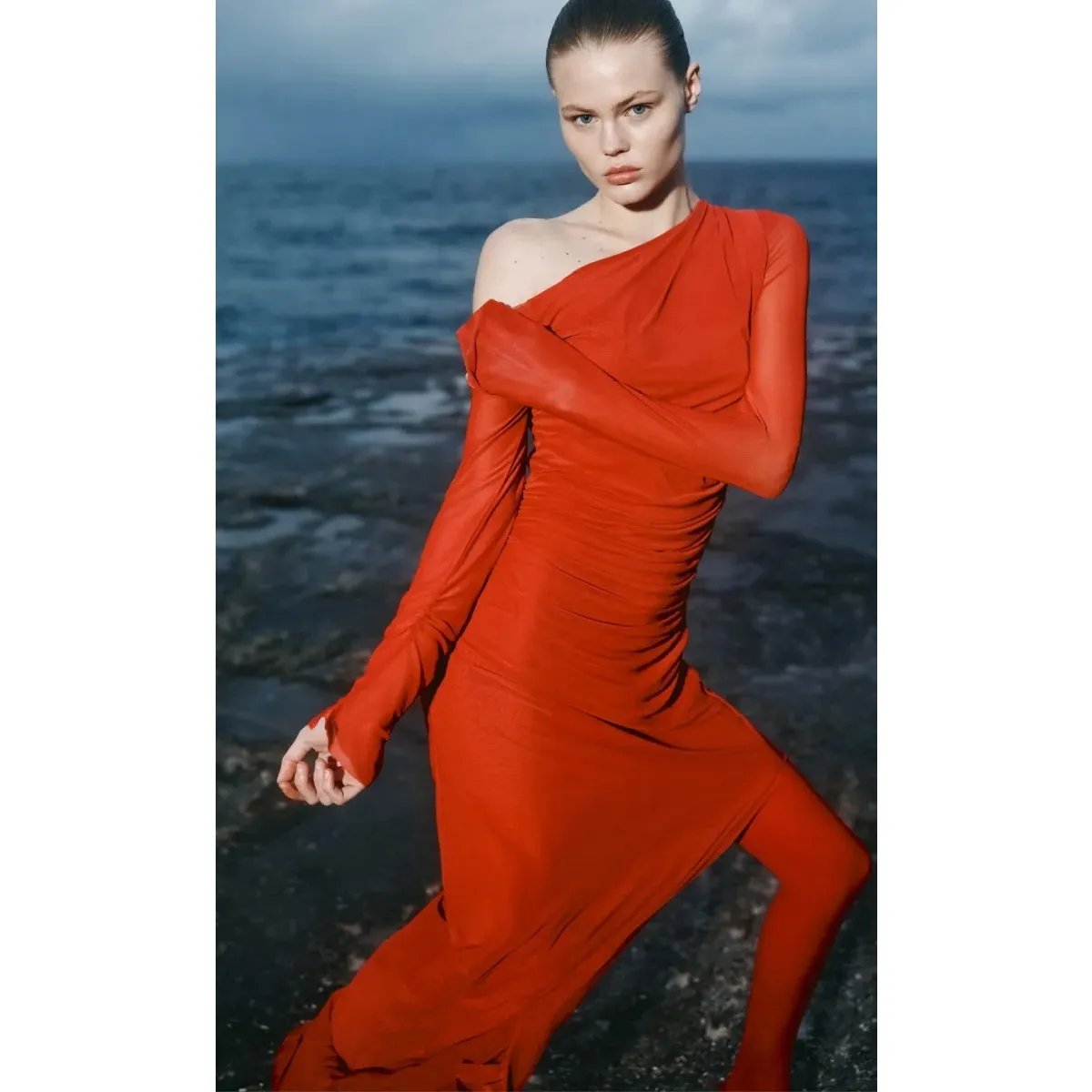 Bec + Bridge Fae Asym Long‎ Sleeve Dress Rouge Red US 4 - Image 10