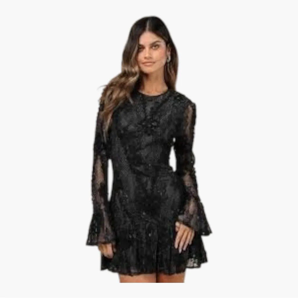 Lulus Darling Era Black Lace Appliqué Ruffled Mini Dress Evening Gothic Small
L - Image 2