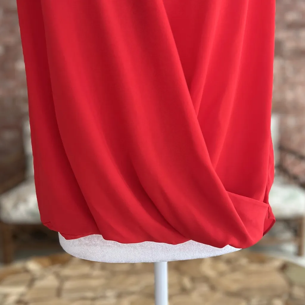 INC Top Blouson Hi Low Red Sleeveless V - Image 6