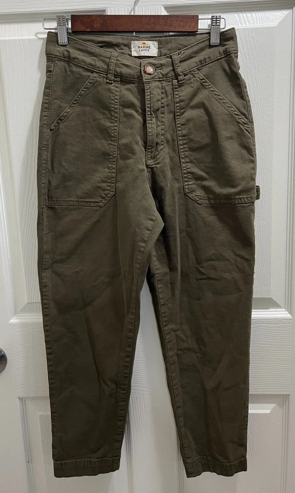 Marine Layer Maya Utility Cargo Crop Pants Size 6 Army Green Slim Straight - Image 1