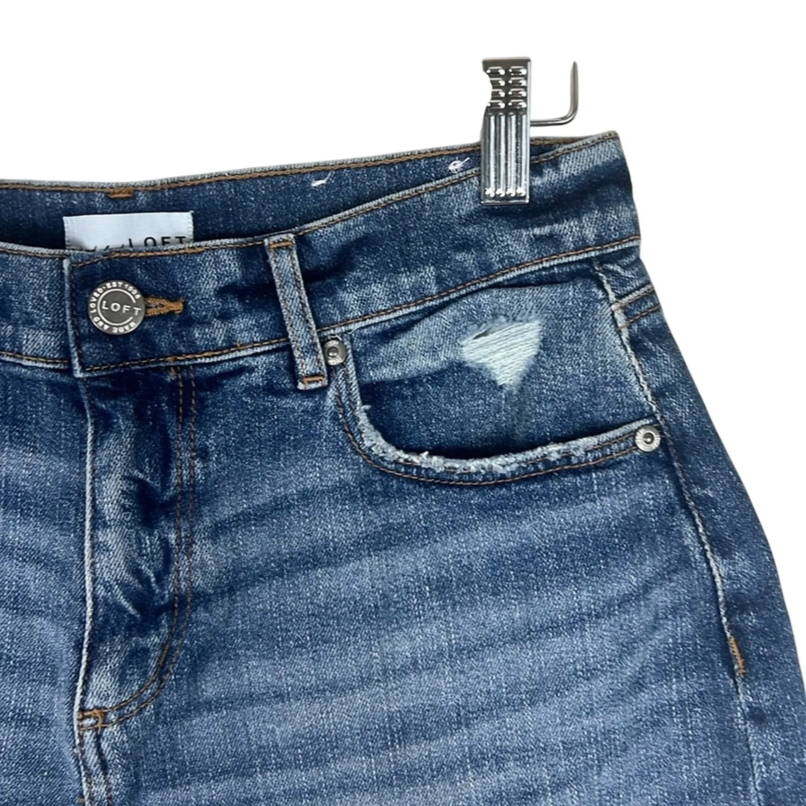 Loft Denim Cut Off Shorts Womens 2 Medium Wash Distressed High Rise Clean Girl - Image 5